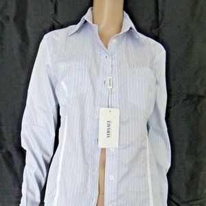 VERSACE JEANS COUTURE Shirt, S, cotton, white/blue, NWT